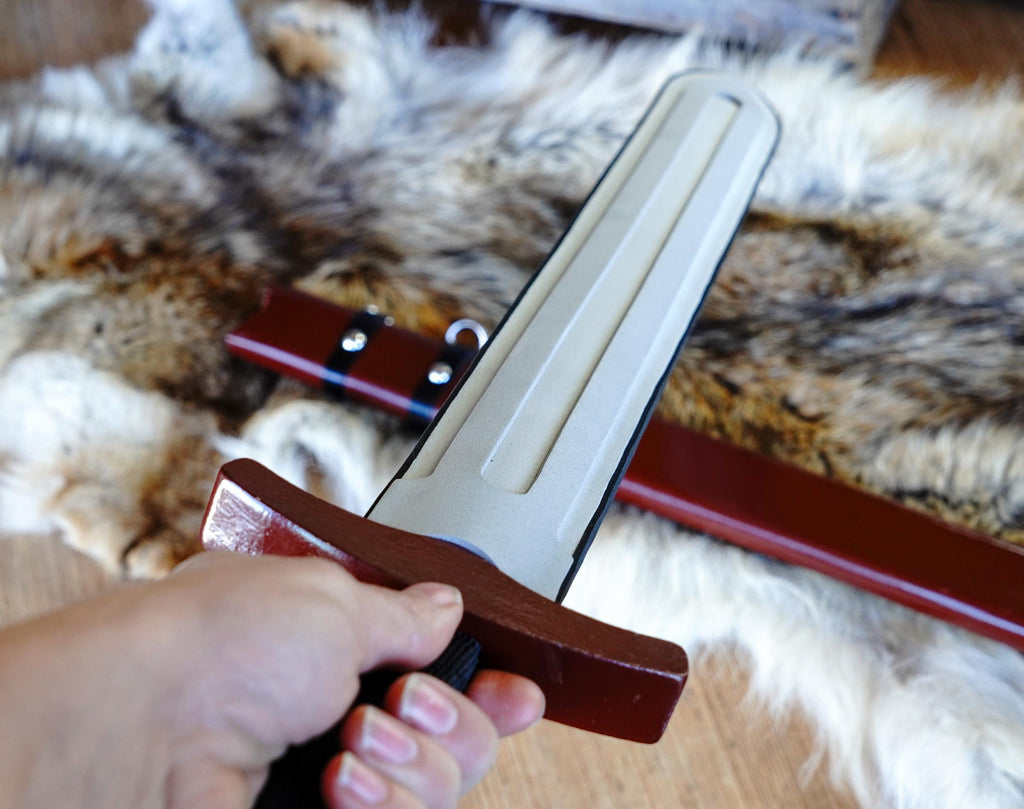 Wood Toy Sword with Sheath: Padded Foam Cover - Red, Blue, or Grey