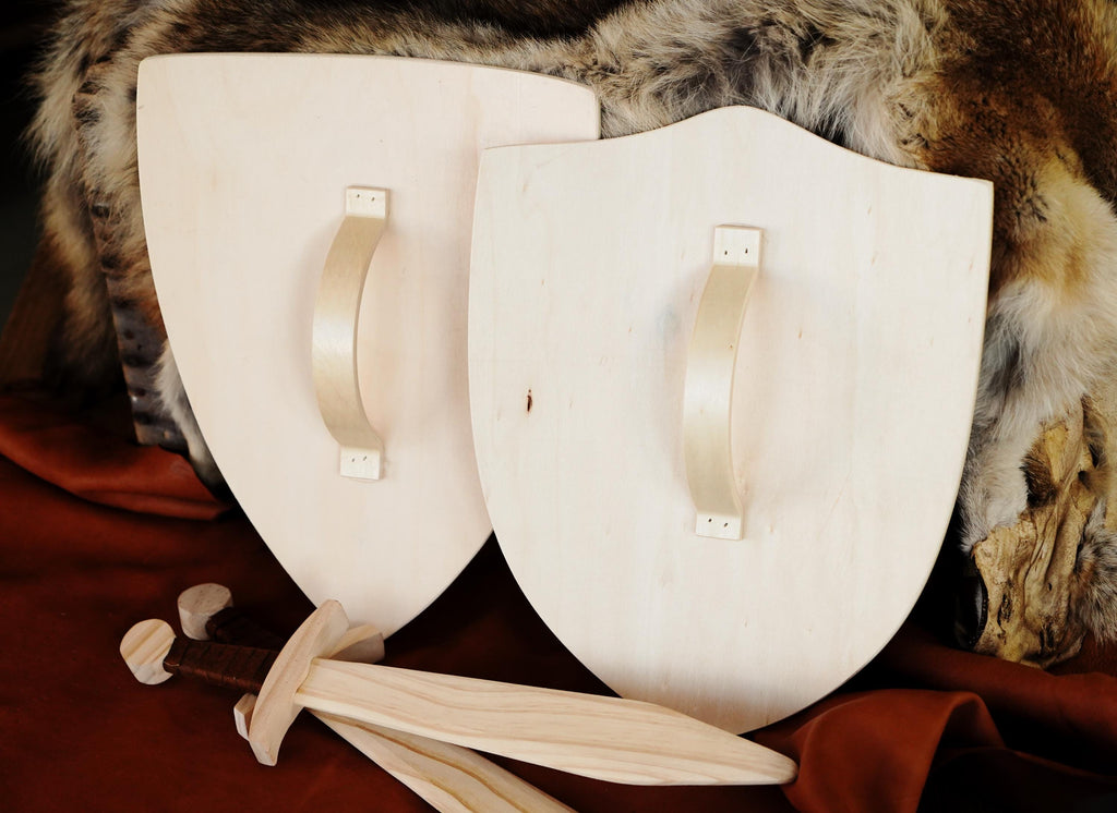 Wooden Sword and Shield Set: Kid's Play Pack with Leather Grip