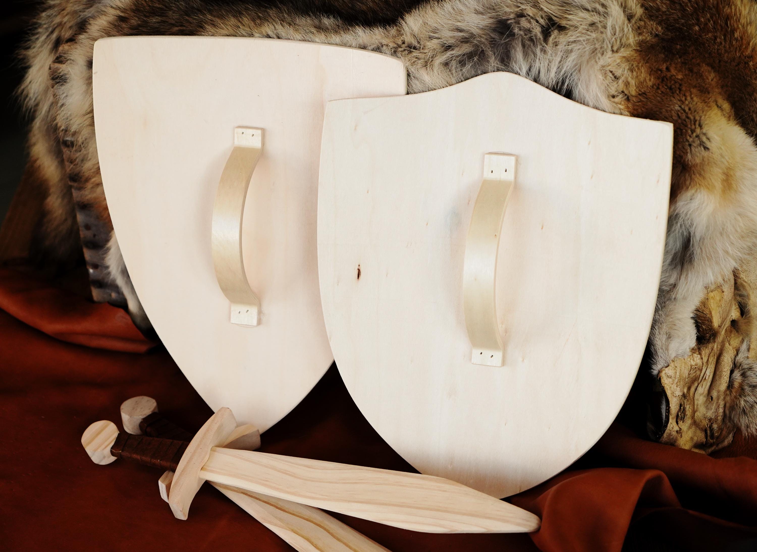 Wooden Sword and Shield Set: Kid's Play Pack with Leather Grip