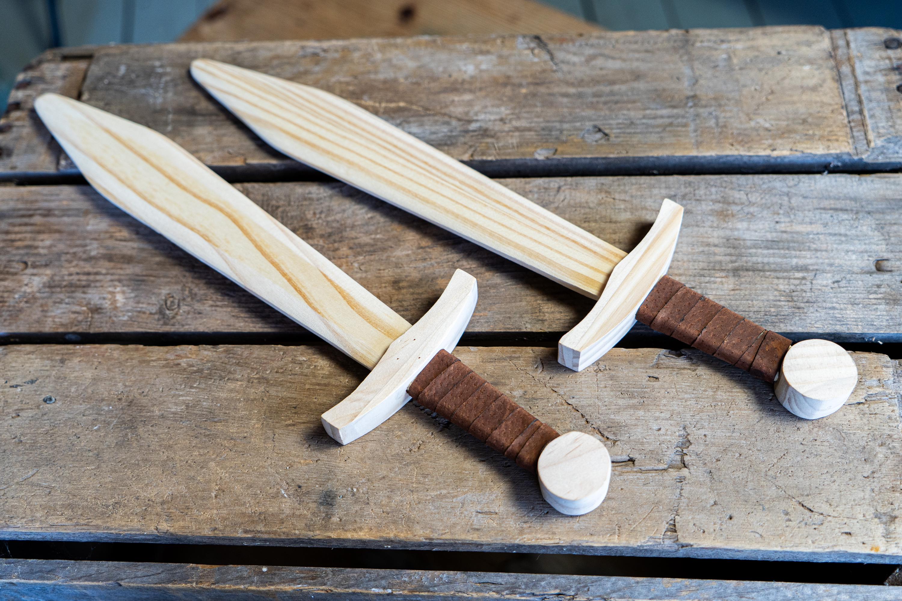 Small Kid's Handcrafted Wooden Toy 16" Short Sword with Leather-Wrapped Handle