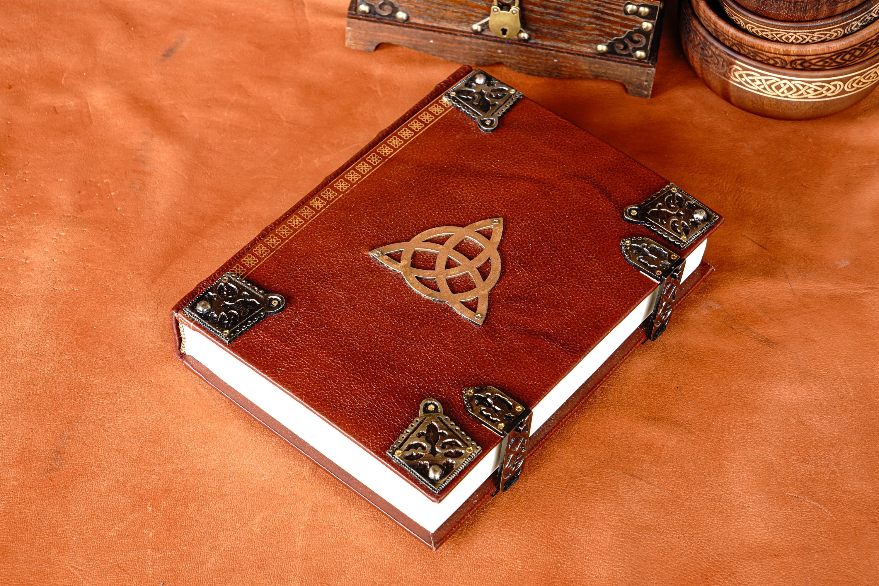 Large Leather Tomb Journal with Celtic Trinity Symbol and Metal Closure Hardware