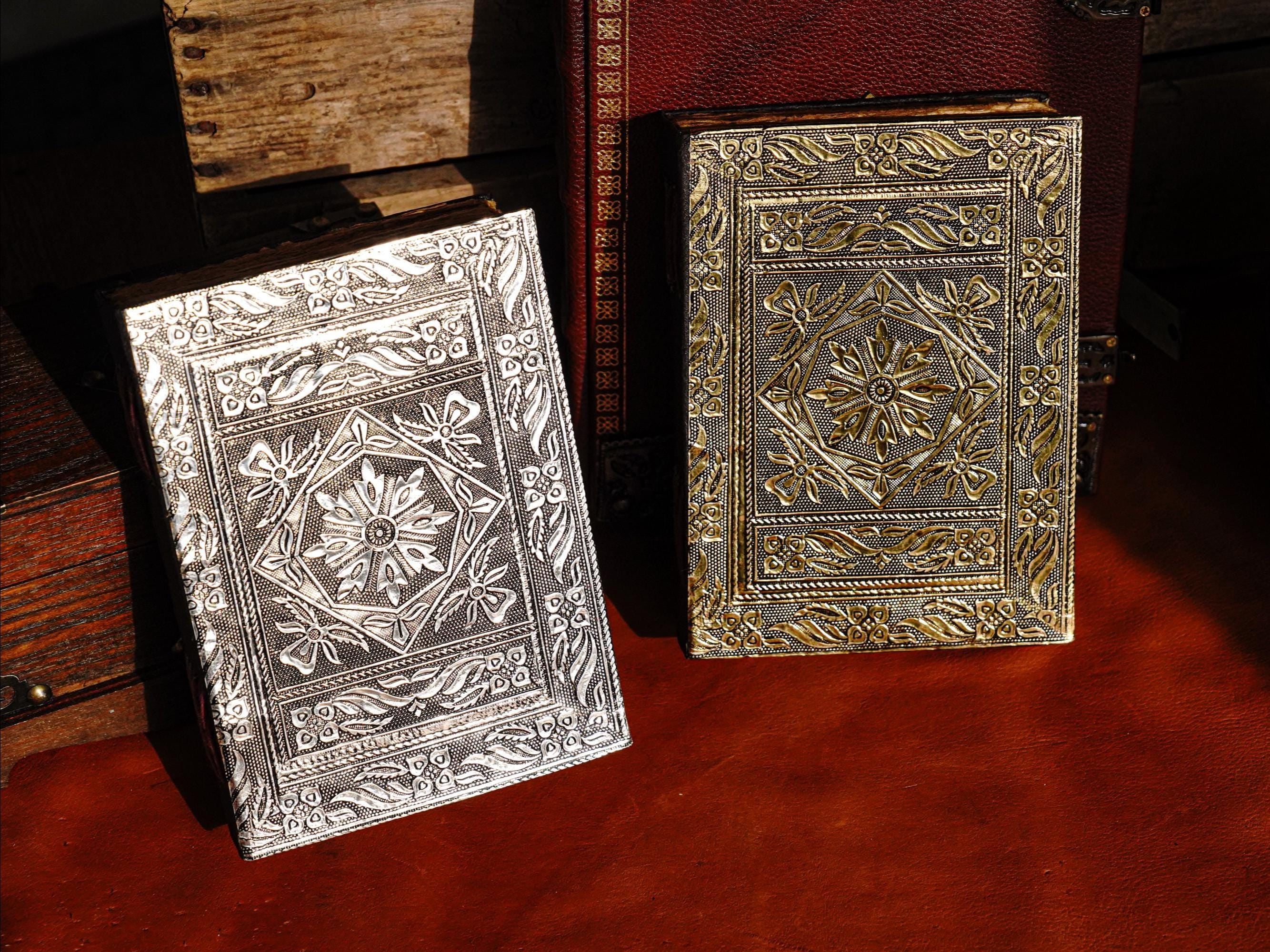 Leather Journal with Silver/Gold Embossed Repoussé Cover