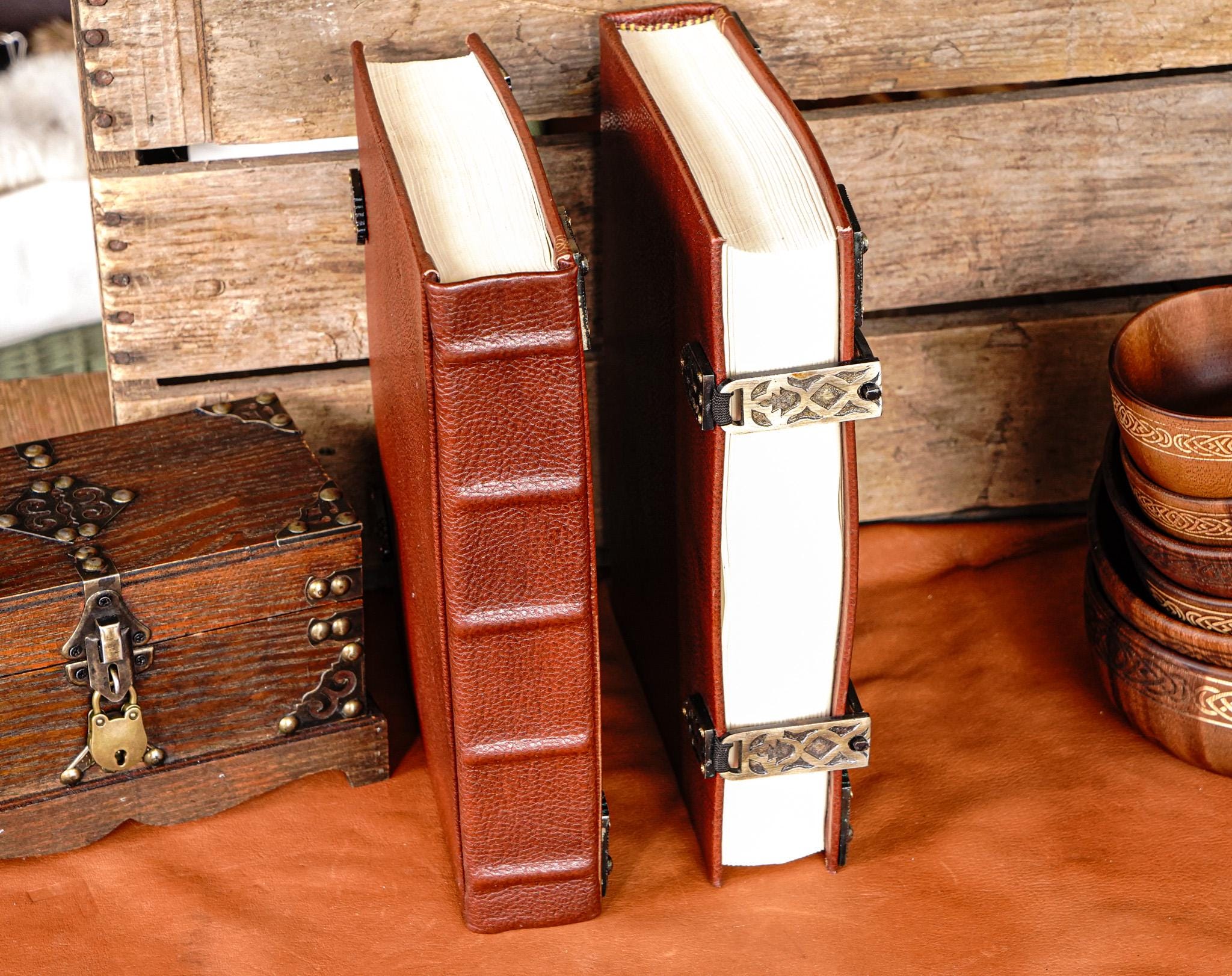 Large Leather Tomb Journal with Celtic Trinity Symbol and Metal Closure Hardware