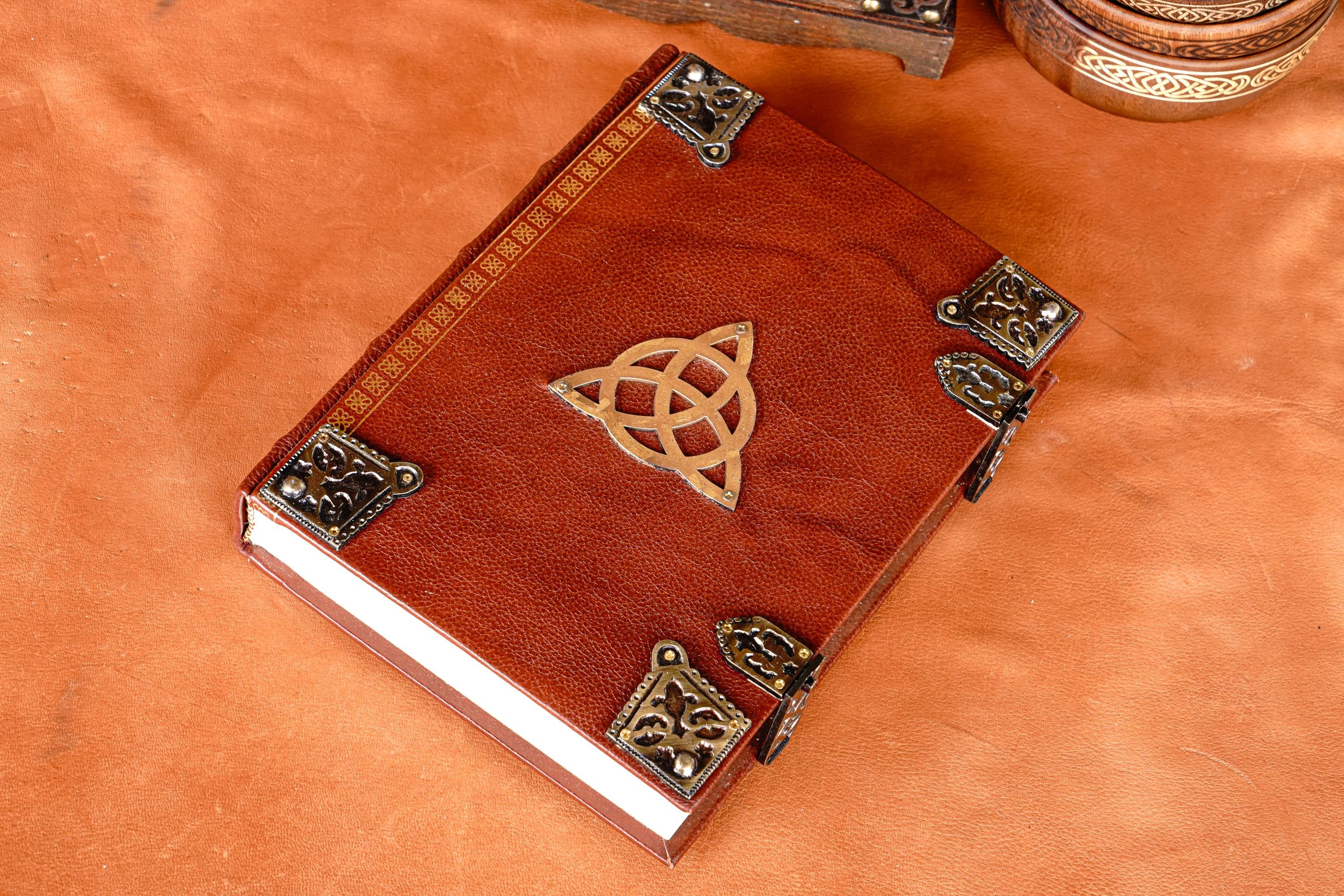 Large Leather Tomb Journal with Celtic Trinity Symbol and Metal Closure Hardware