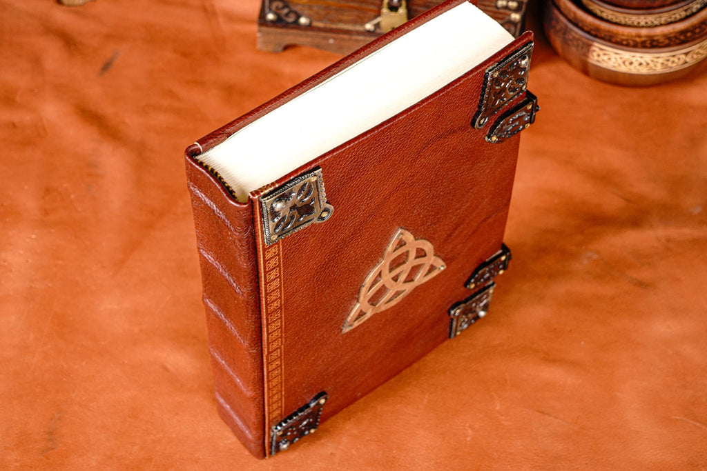 Large Leather Tomb Journal with Celtic Trinity Symbol and Metal Closure Hardware