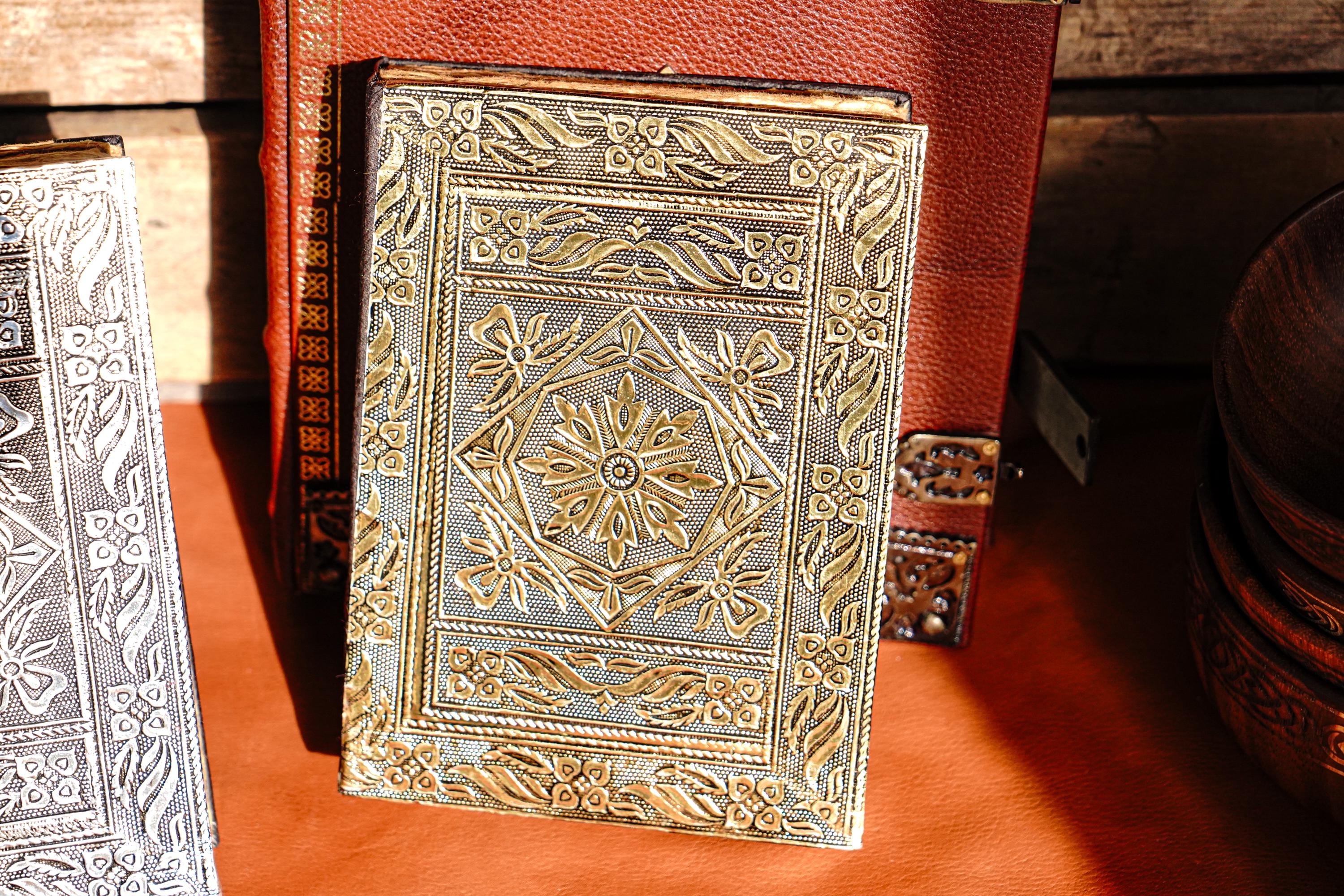 Leather Journal with Silver/Gold Embossed Repoussé Cover