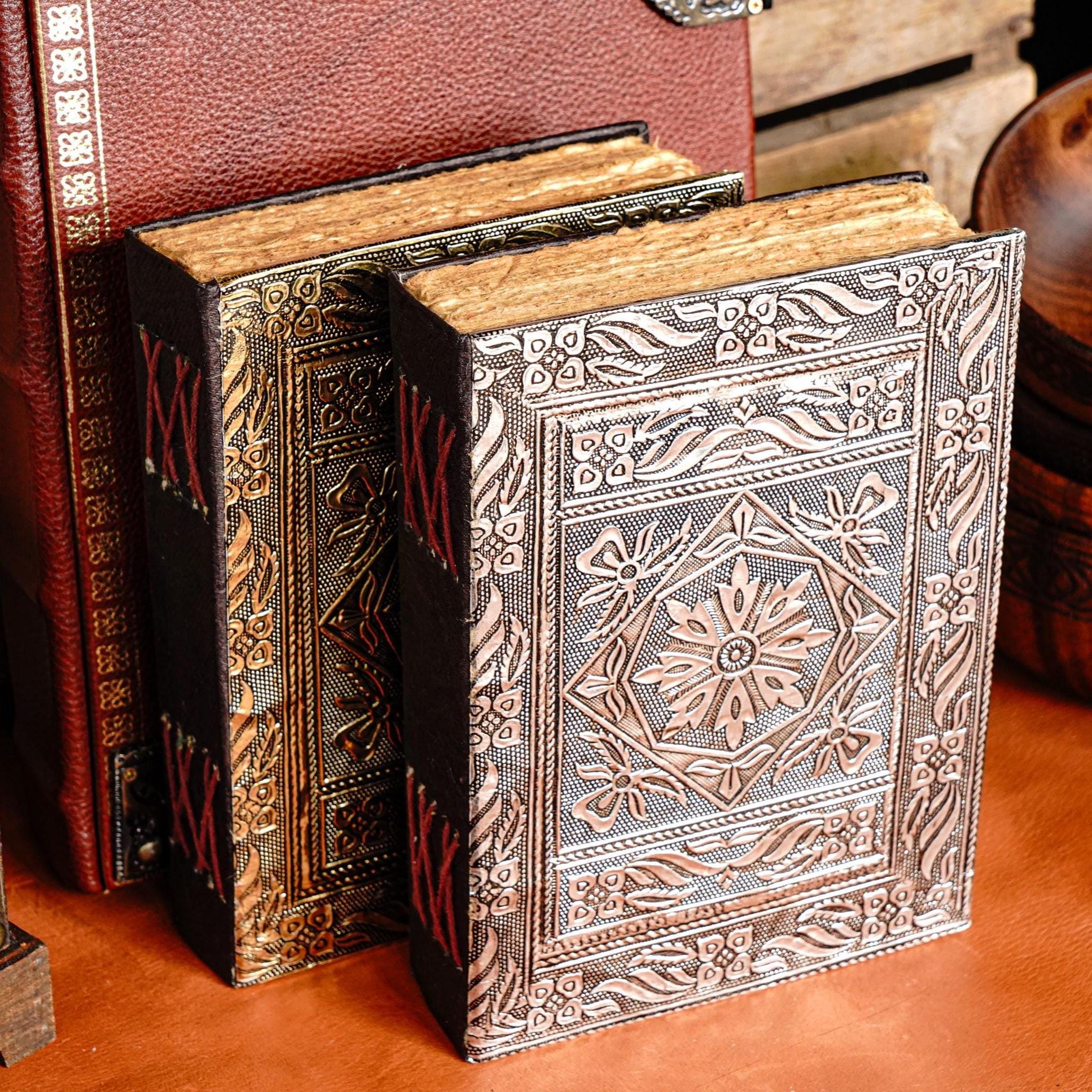Leather Journal with Silver/Gold Embossed Repoussé Cover