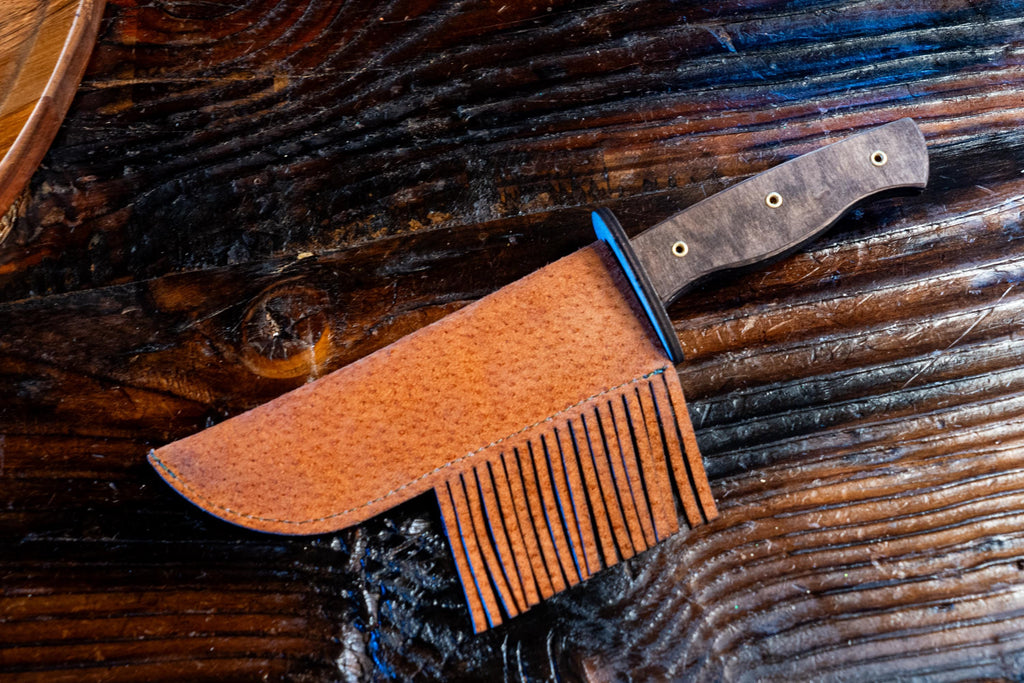 Play Wooden Bowie Knife with Real Leather Sheath