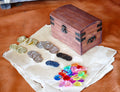 Pirate's Treasure Chest Kit with Jewels, Real Metal Coins, and Blank Antiqued Map Paper