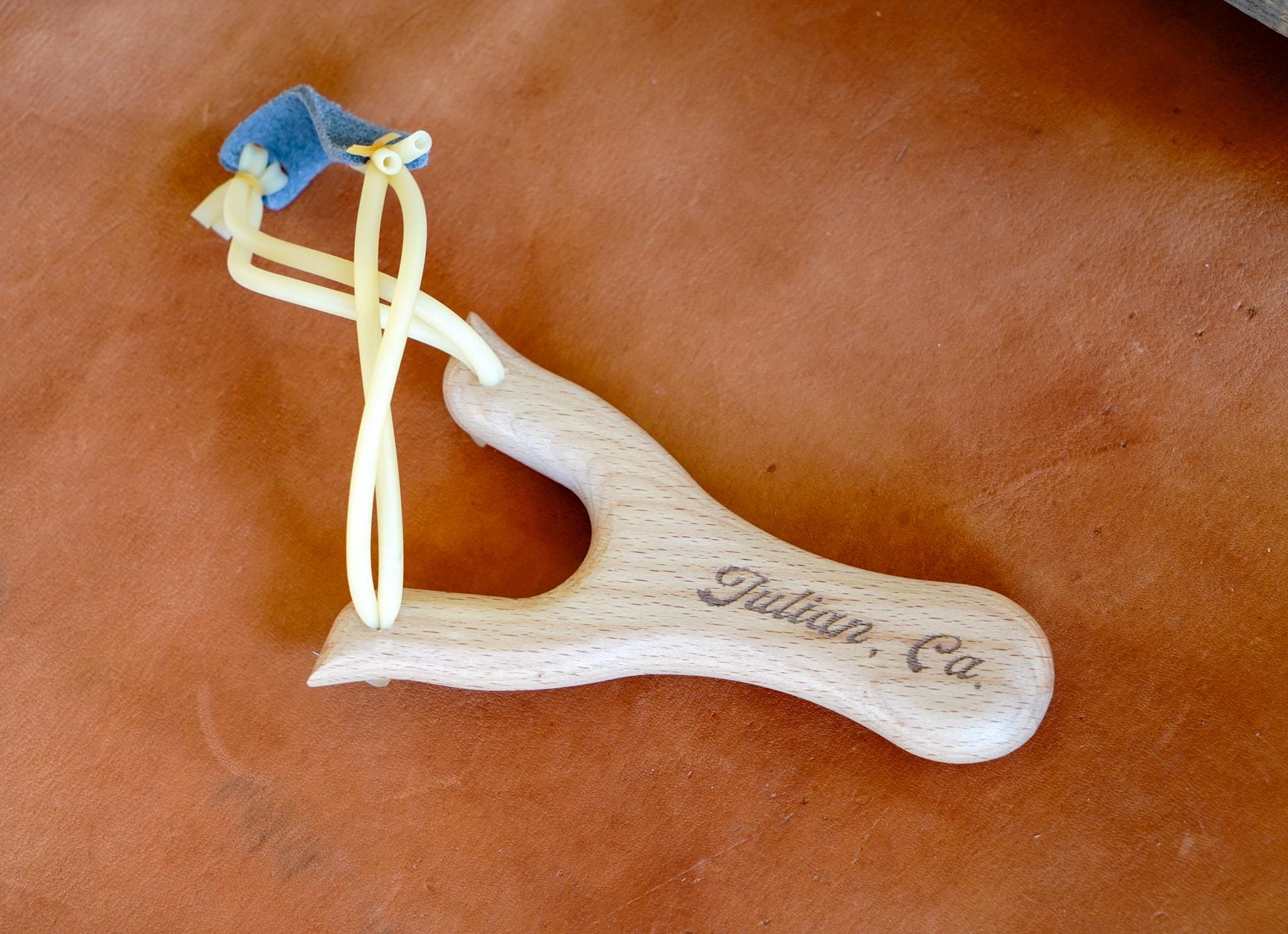 Compact Pocket Slingshot - Hardwood with Leather Pouch - Engravable for Gifting