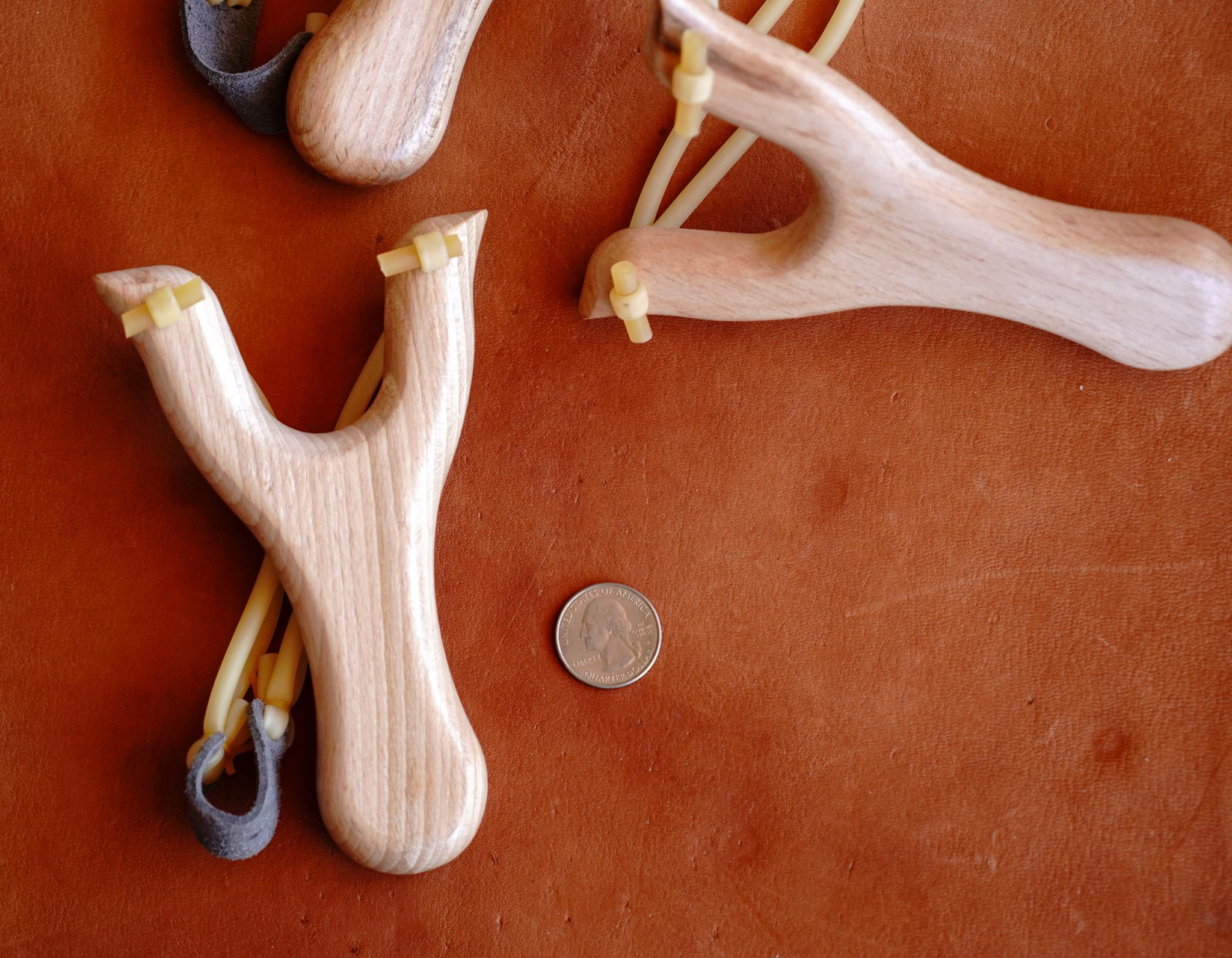 Compact Pocket Slingshot - Hardwood with Leather Pouch - Engravable for Gifting