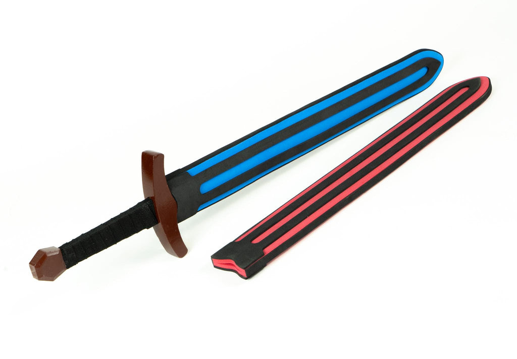 Wood Toy Sword with Sheath: Padded Foam Cover - Red, Blue, or Grey