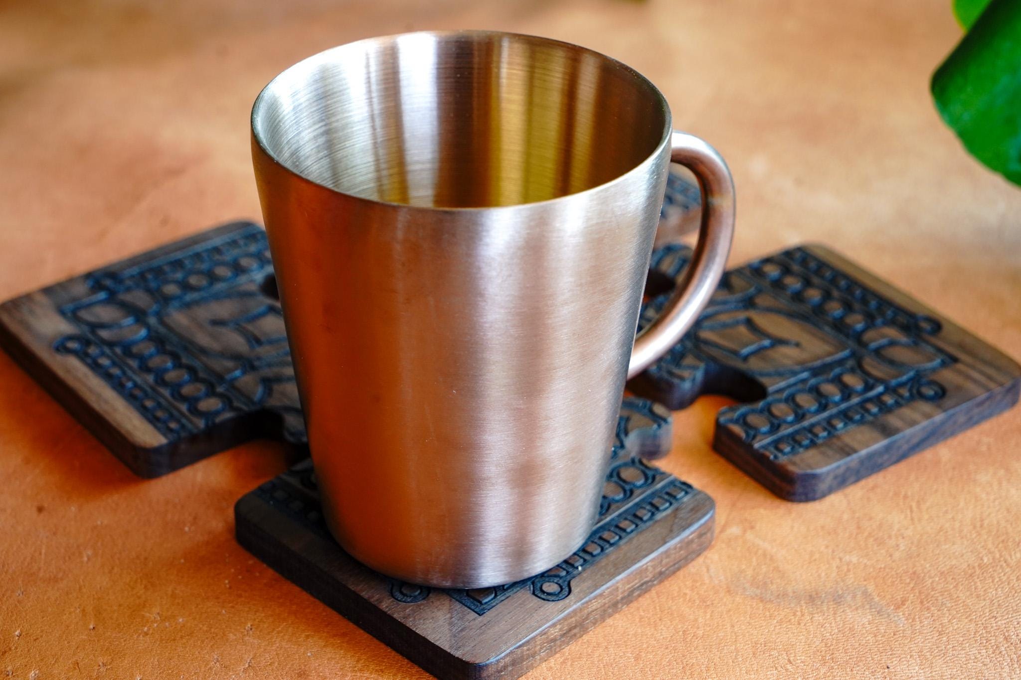 Interlocking Walnut Wood Puzzle Piece Coaster Set Trivet Combo