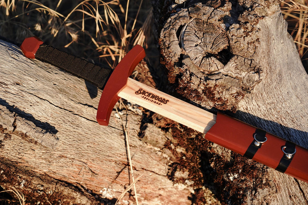 Wood Toy Sword with Sheath: Padded Foam Cover - Red, Blue, or Grey