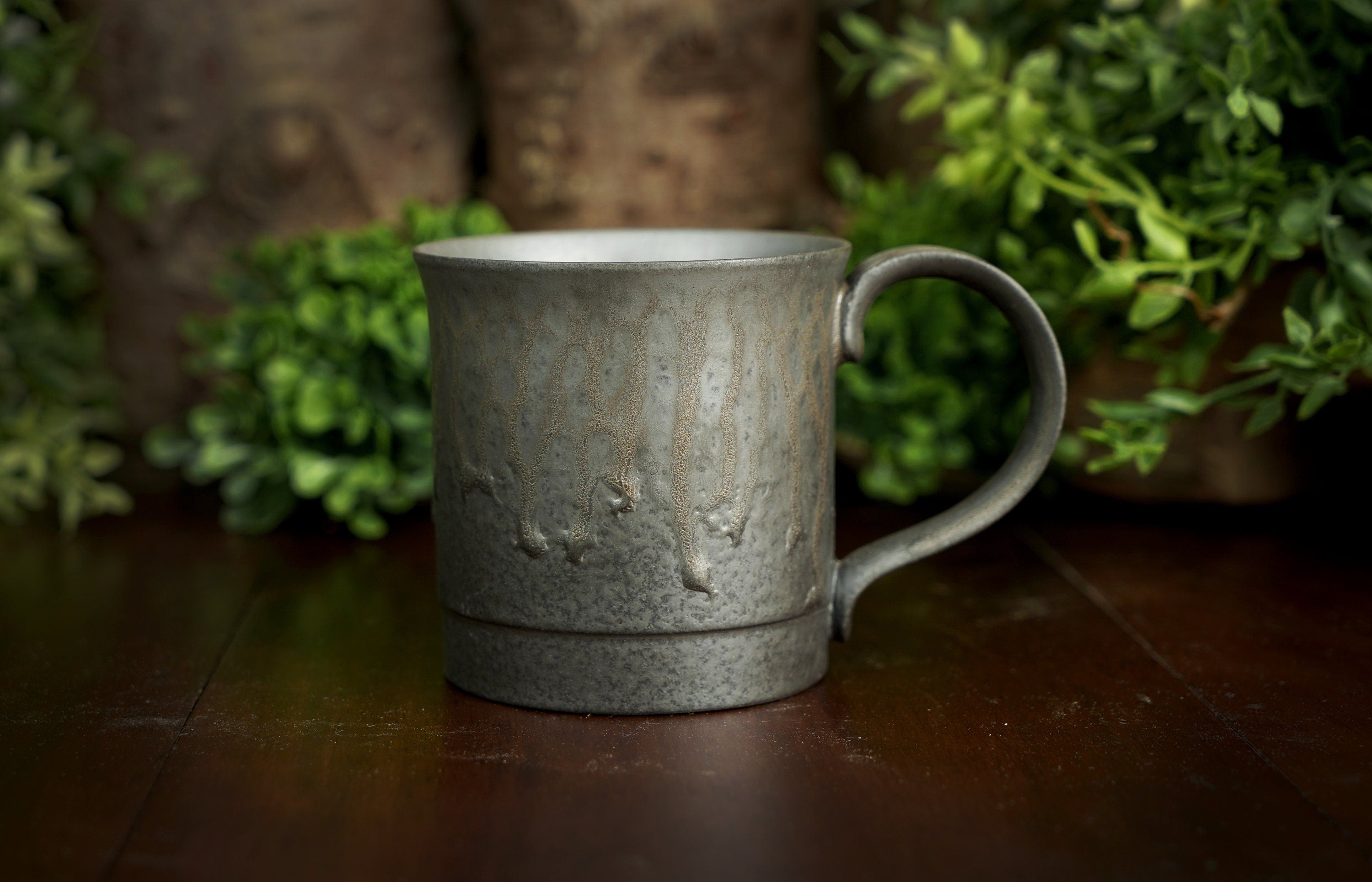 Slate Gray Mug with Bronze Drip Highlight Glaze