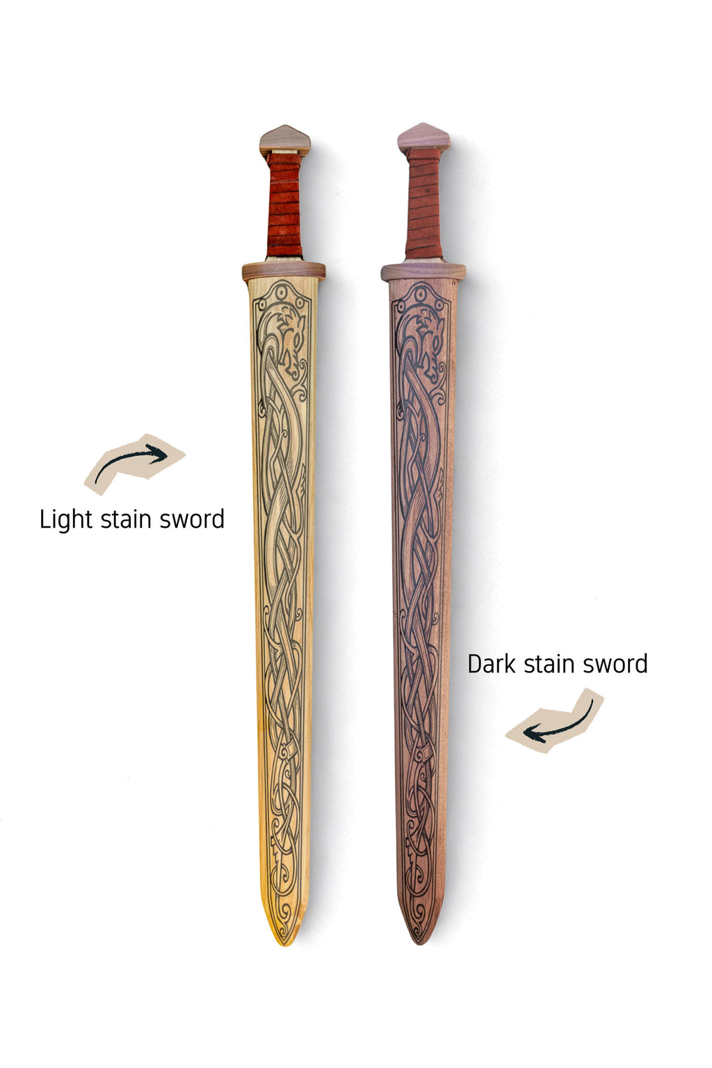 Large Wood Replica Viking Sword with Norse Motif