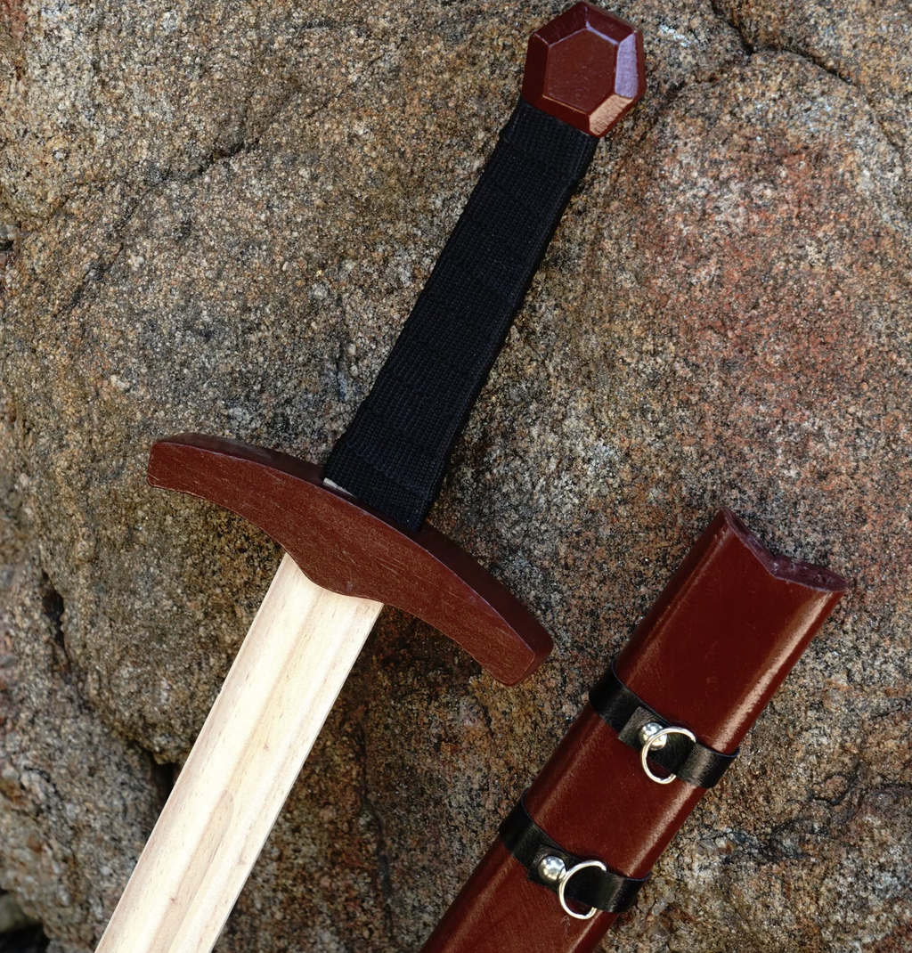 Children's Wooden Toy Medieval Knight Sword for Costume and Play - With Wooden Sheath
