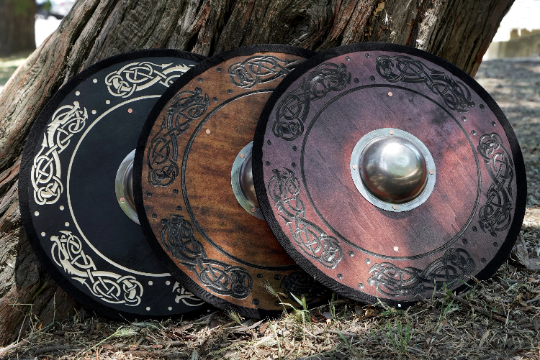 Stained Embossed Design Toy Viking Shield with Steel Boss