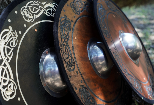 Stained Embossed Design Toy Viking Shield with Steel Boss