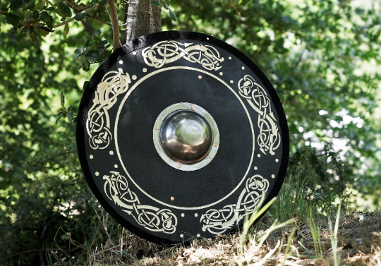 Stained Embossed Design Toy Viking Shield with Steel Boss
