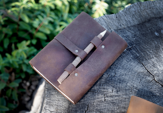 Brown Leather 100-Page Journal with Wooden Pencil