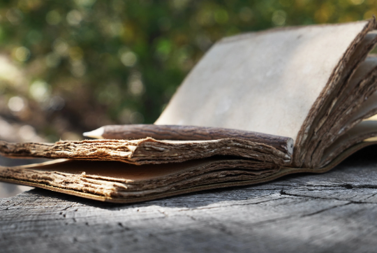 Genuine Leather Journal with Antiqued Handmade Pages, Leather Strip Closure, and Wooden Pencil