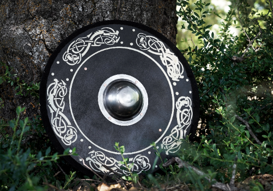 Stained Embossed Design Toy Viking Shield with Steel Boss