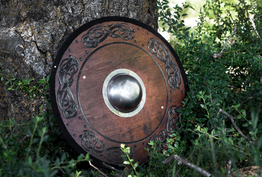 Stained Embossed Design Toy Viking Shield with Steel Boss