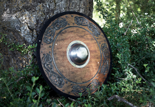 Stained Embossed Design Toy Viking Shield with Steel Boss