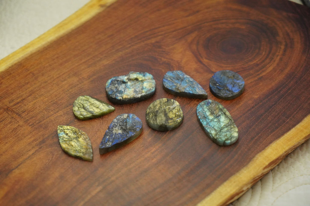 Lot of Eight Labradorite Druze Cabochon In Various Shapes