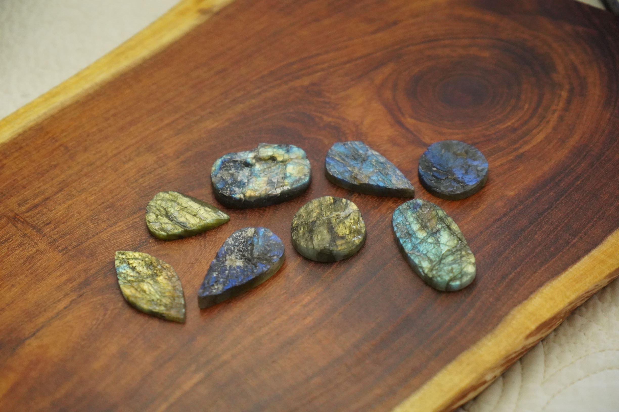 Lot of Eight Labradorite Druze Cabochon In Various Shapes