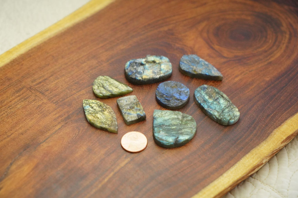Lot of Eight Labradorite Druze Cabochon In Various Shapes