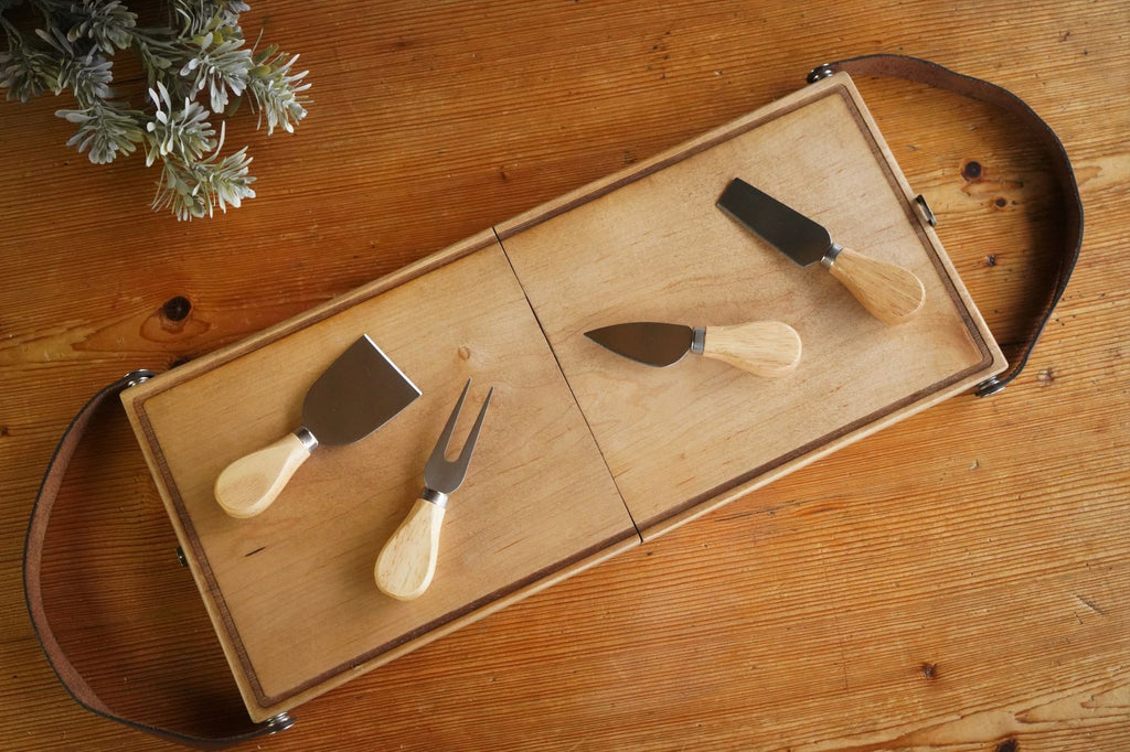 Fold Up To-Go Traveling Charcuterie Board With Cheese Knives