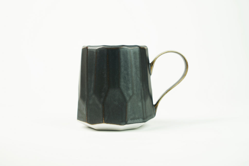 Tall Faceted Satin Black Glaze Mug