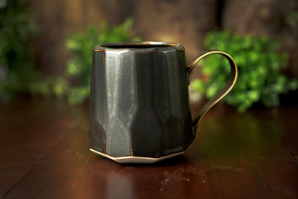 Tall Faceted Satin Black Glaze Mug