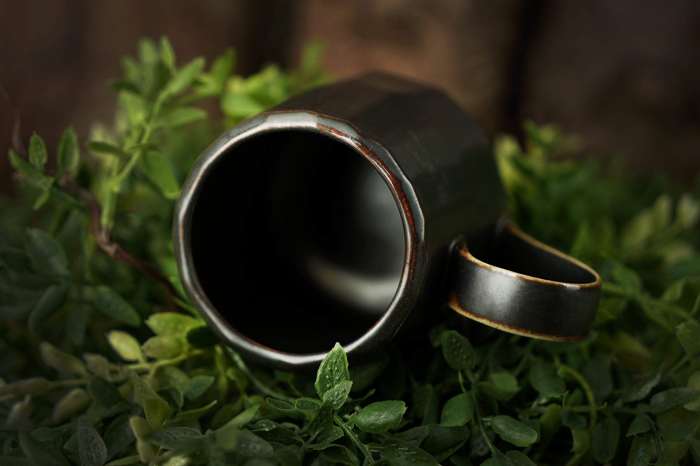 Tall Faceted Satin Black Glaze Mug