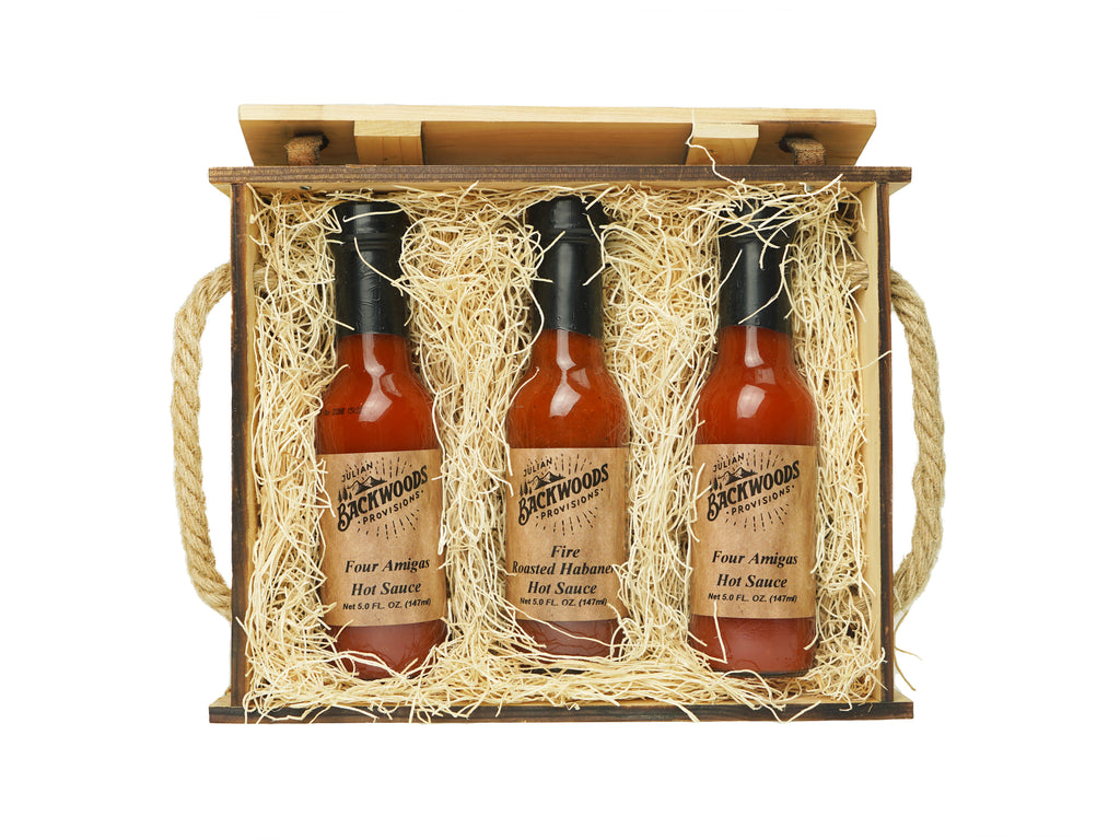 Backwoods Provisions Hot Sauce 3-Pack with Wooden Giftbox