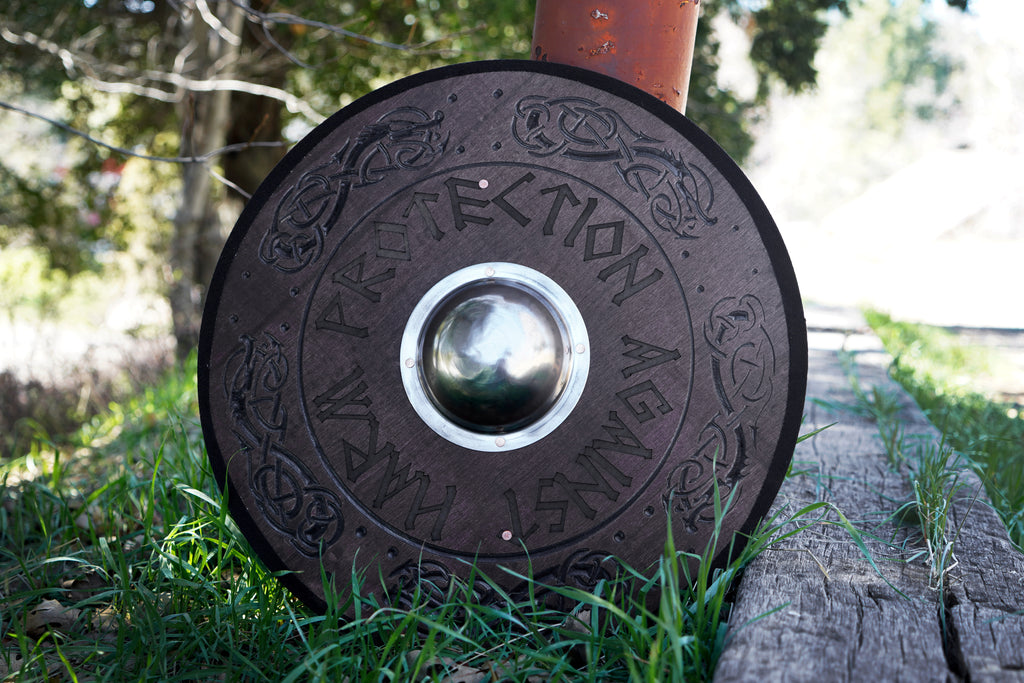 Stained Embossed Design Toy Viking Shield with Steel Boss