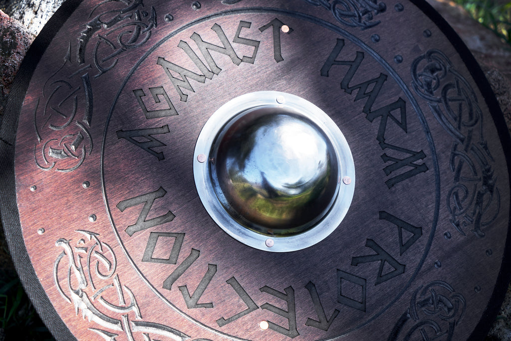 Stained Embossed Design Toy Viking Shield with Steel Boss