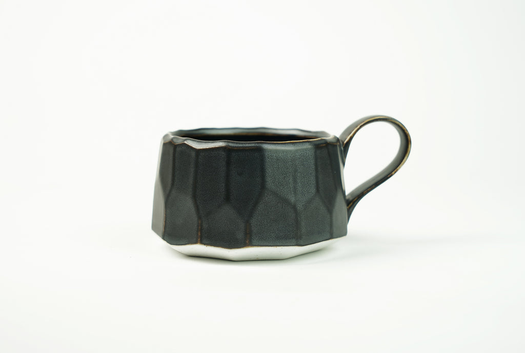 Small Faceted Satin Black Glaze Mug