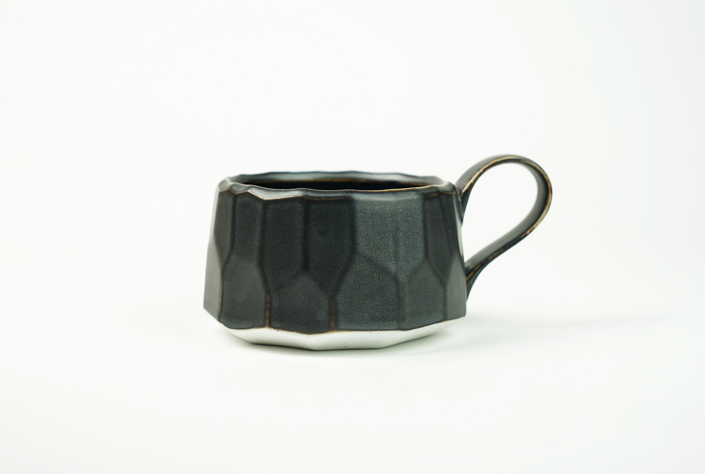 Small Faceted Satin Black Glaze Mug