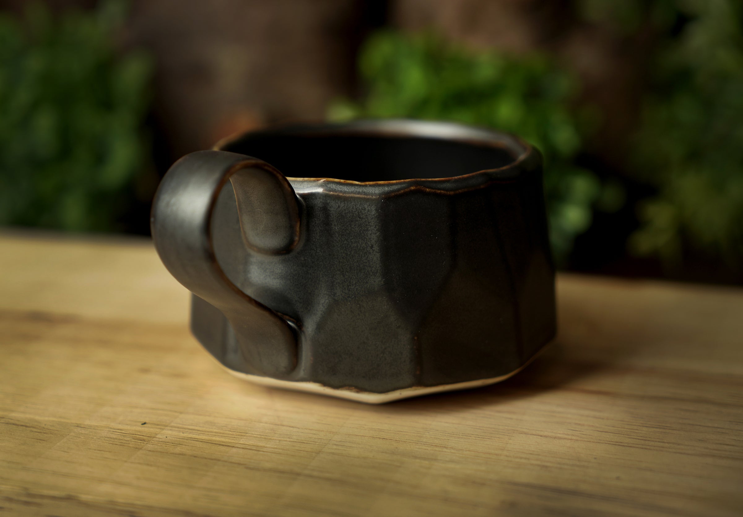 Small Faceted Satin Black Glaze Mug